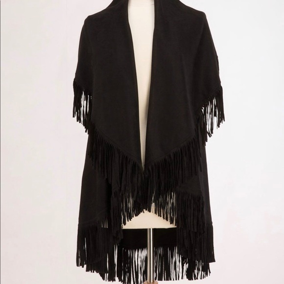 NWT- Look by M- Fringed Black Vest- One Size - Picture 1 of 4